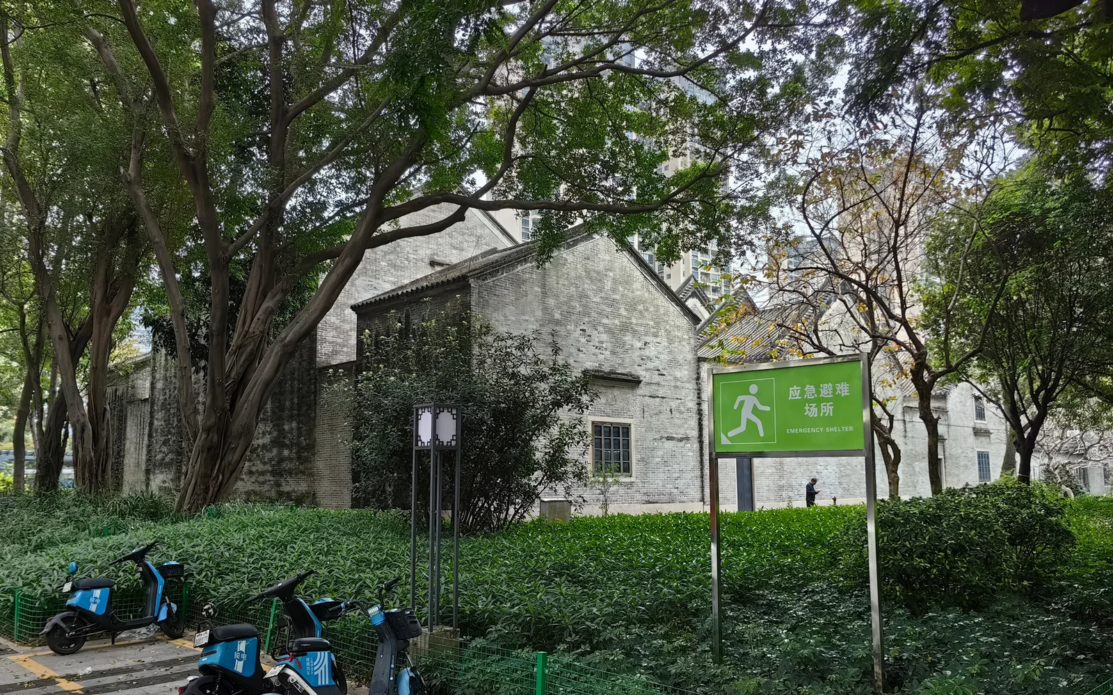 Tree-framed exterior of Zhaoxiang Huang Ancestral Hall in Foshan